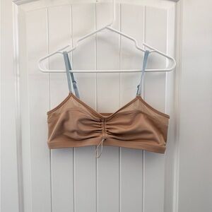 Fabletics Nude Ruched Bralette with Light Blue Straps